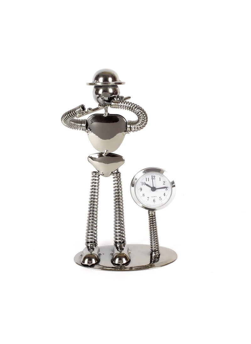JEWEL FUEL Iron Table Clock and Musician Playing Flute Showpiece