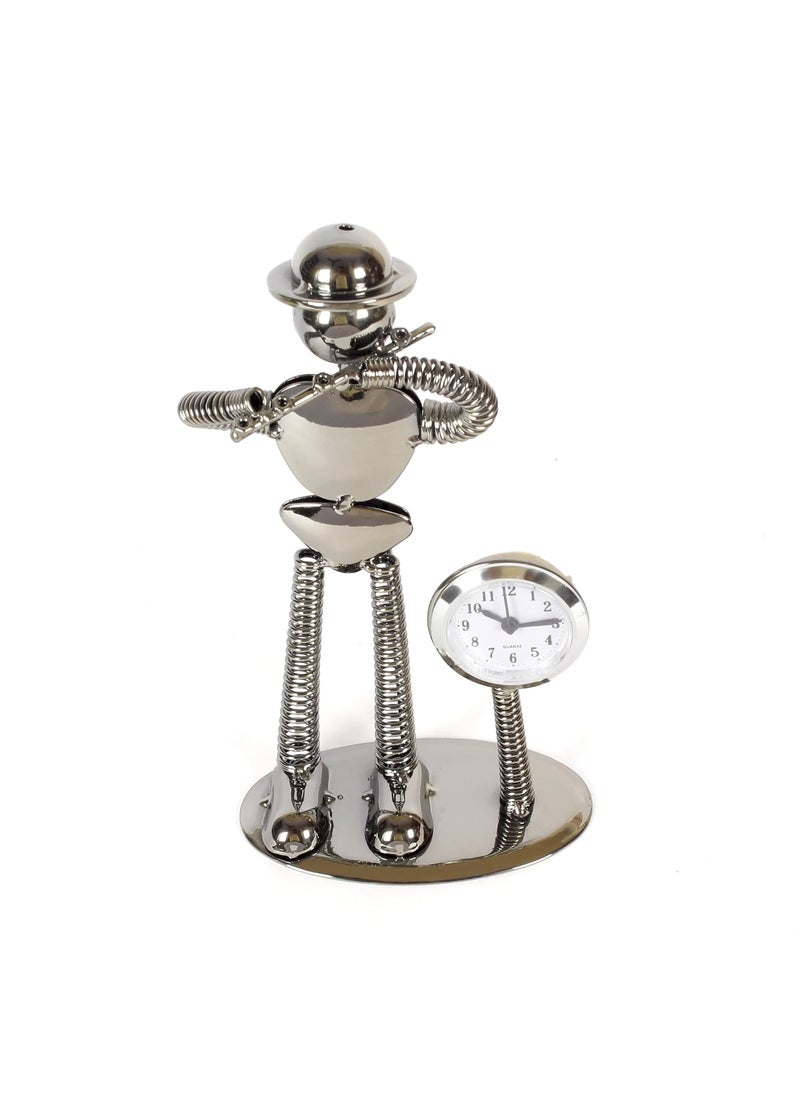 JEWEL FUEL Iron Table Clock and Musician Playing Flute Showpiece