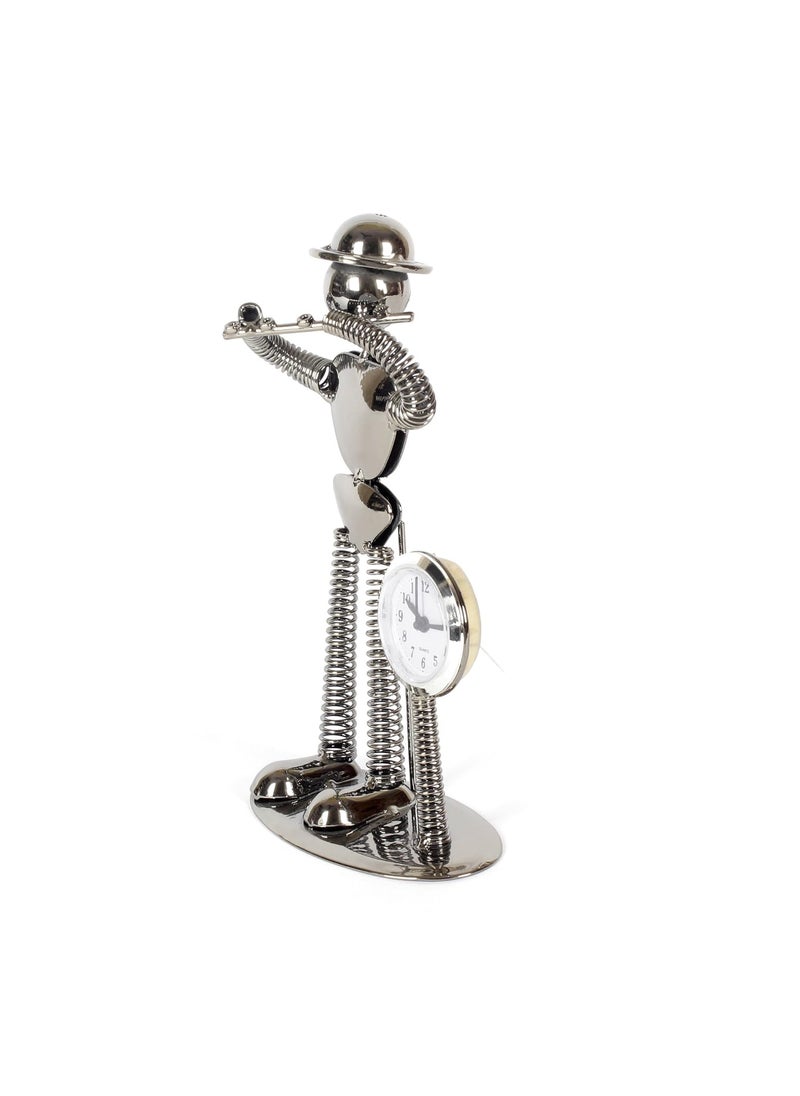 JEWEL FUEL Iron Table Clock and Musician Playing Flute Showpiece