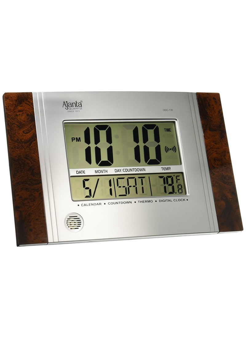 Ajanta Quartz Plastic Abstract Rectangle Digital Alarm Wall Clock Black and Brown 29 cm x 19 cm x 25 cm ODC 130