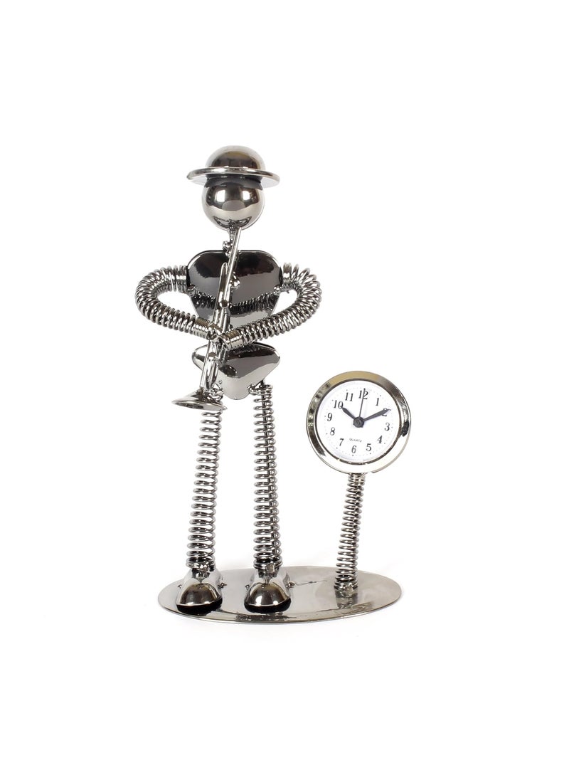JEWEL FUEL Iron Table Clock and Musician Playing Trumpet Showpiece