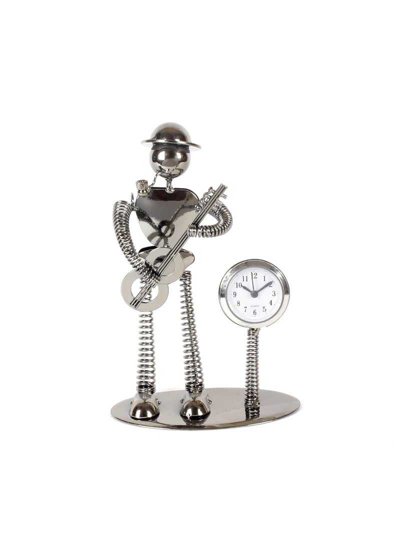JEWEL FUEL Iron Table Clock and Musician Playing Guitar Showpiece