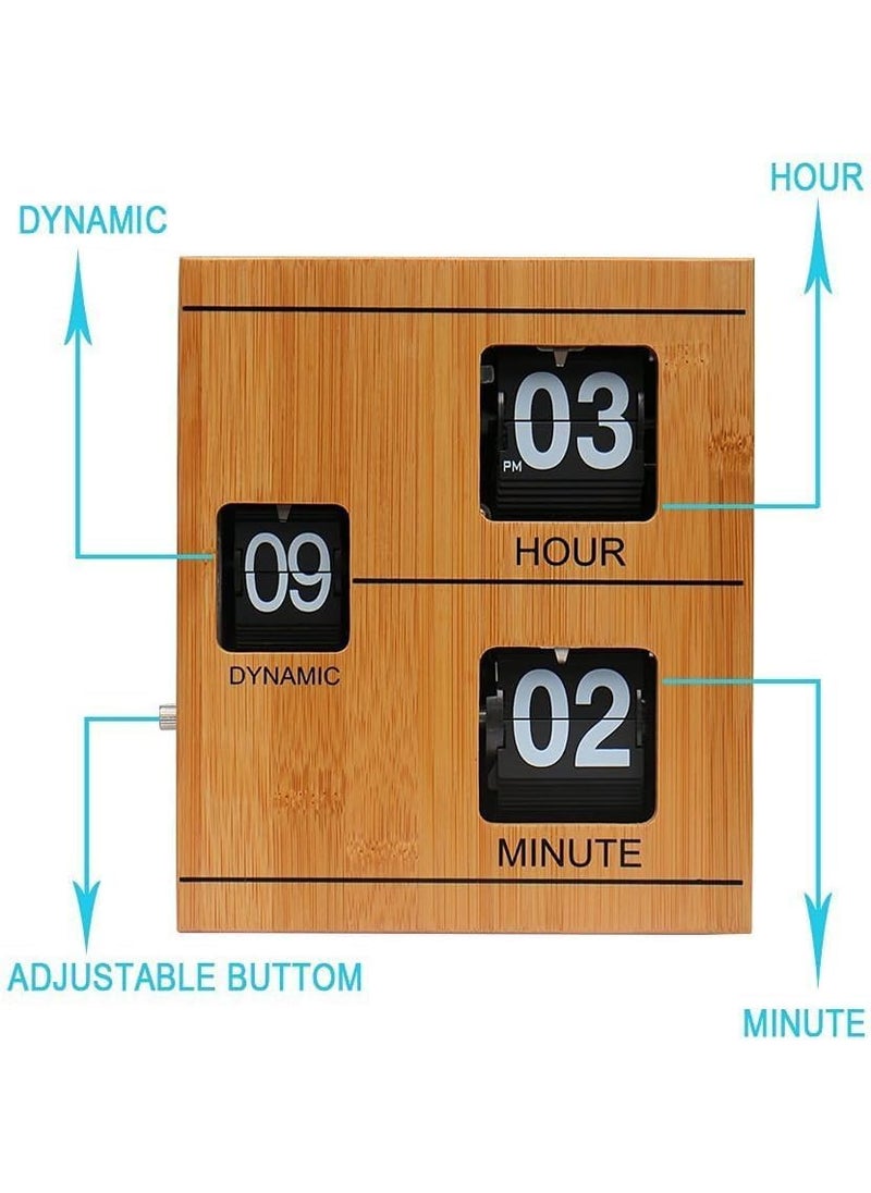 KLVS Bamboo Retro Flip Down Clock Internal Gear Operated Clock Vintage Style Unique Home or Office Dcor Silent Operation Easy to Read Time Display