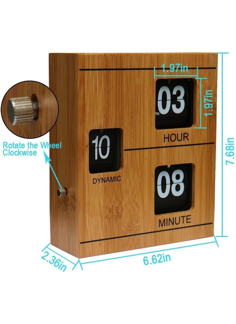 KLVS Bamboo Retro Flip Down Clock Internal Gear Operated Clock Vintage Style Unique Home or Office Dcor Silent Operation Easy to Read Time Display