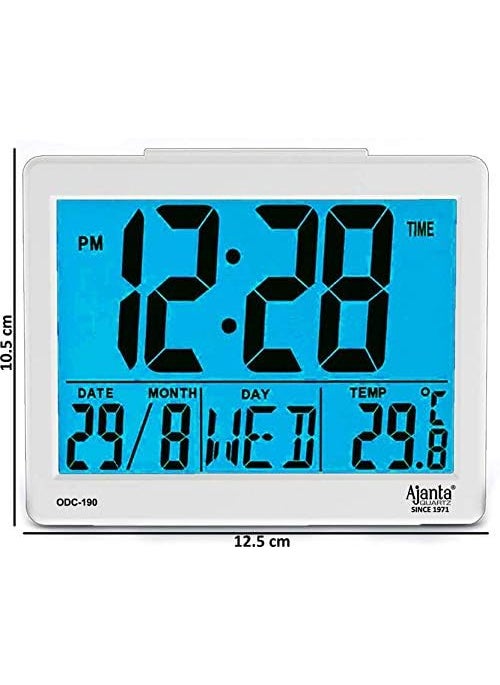 Ajanta Quartz Plastic Digital Alarm and Table clock 8 x 7 x 35 cm White ODC 190