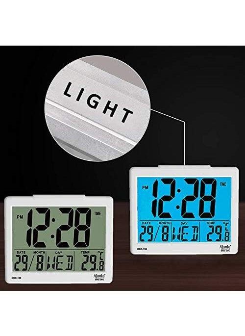 Ajanta Quartz Plastic Digital Alarm and Table clock 8 x 7 x 35 cm White ODC 190