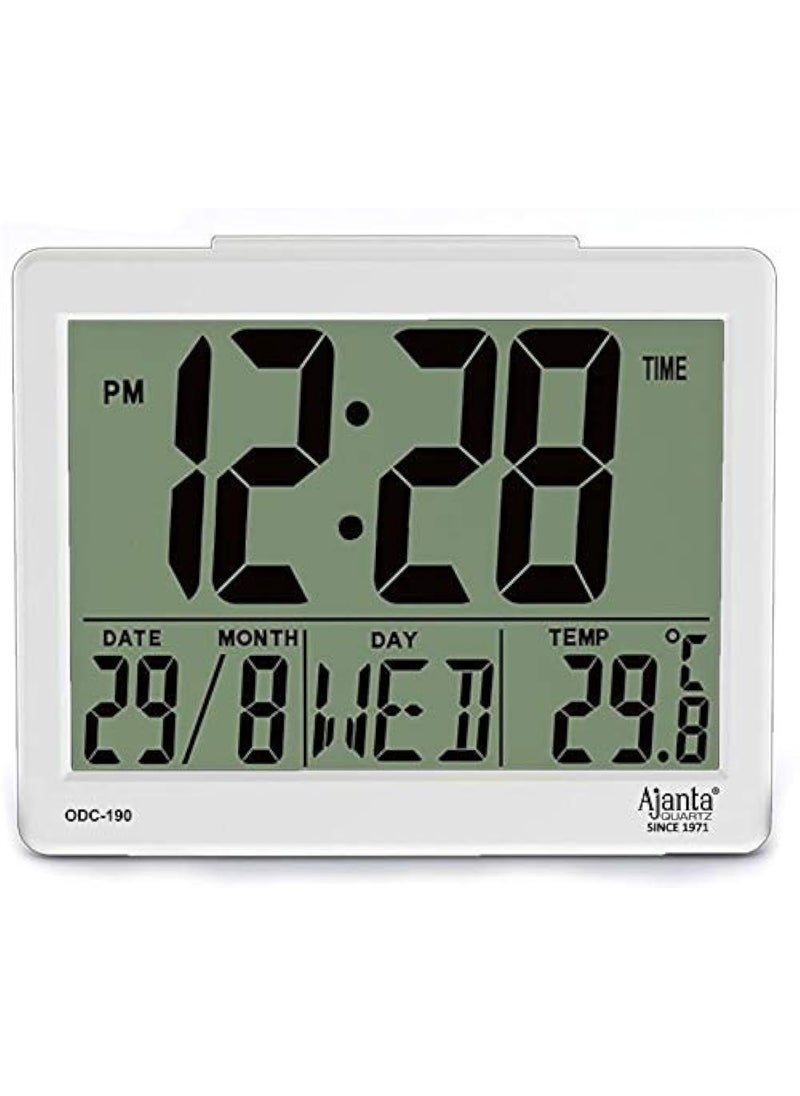 Ajanta Quartz Plastic Digital Alarm and Table clock 8 x 7 x 35 cm White ODC 190
