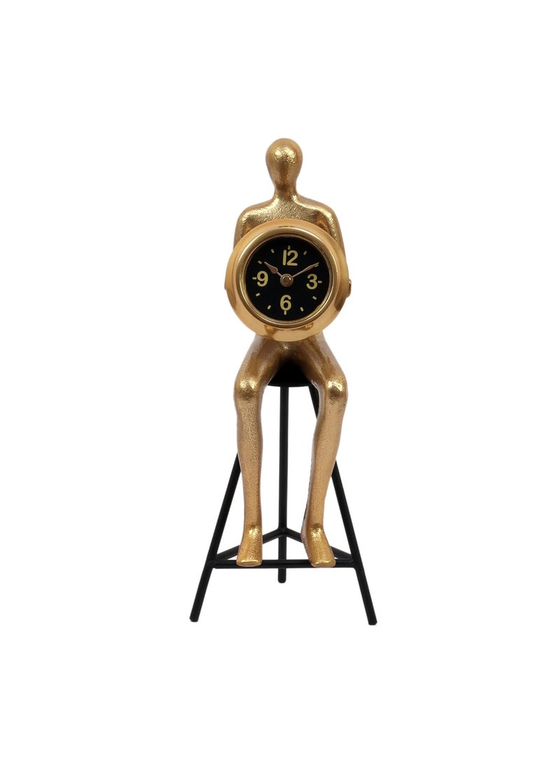 Decor de Maison Brings Human Sitting Luxury DeskTable Clock for LivingroomBedroomStudyroom DeskTable Clocks for Home Decor Silent Analog Table Clock Best for Gifting Gold