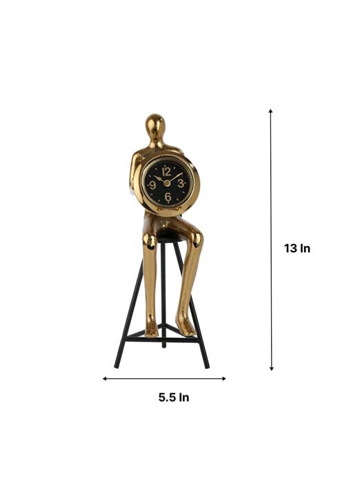 Decor de Maison Brings Human Sitting Luxury DeskTable Clock for LivingroomBedroomStudyroom DeskTable Clocks for Home Decor Silent Analog Table Clock Best for Gifting Gold