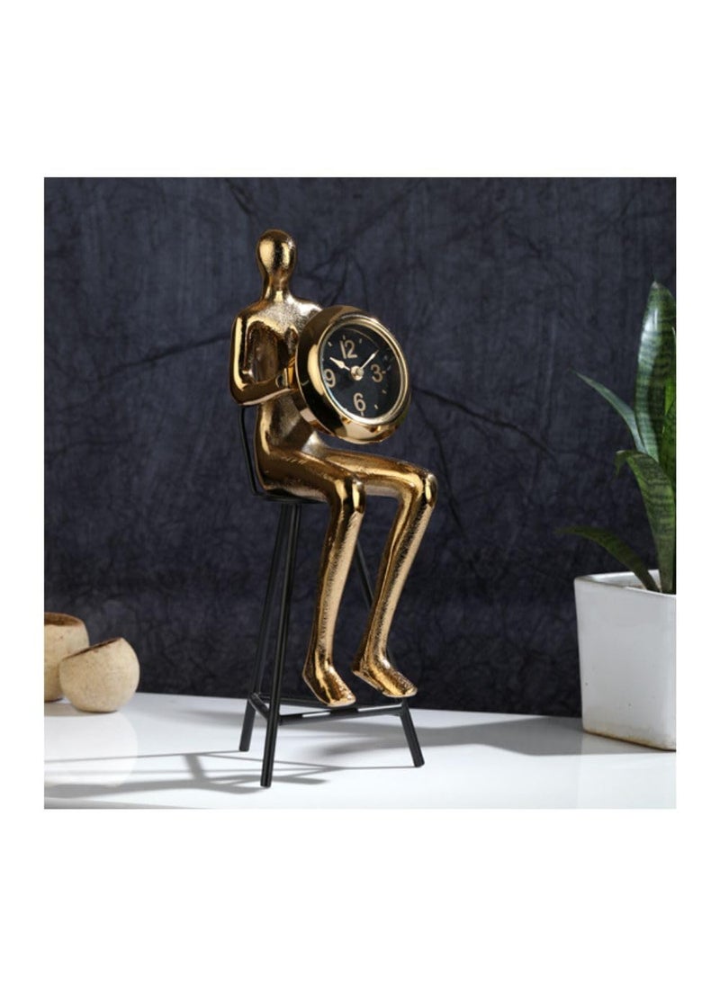 Decor de Maison Brings Human Sitting Luxury DeskTable Clock for LivingroomBedroomStudyroom DeskTable Clocks for Home Decor Silent Analog Table Clock Best for Gifting Gold