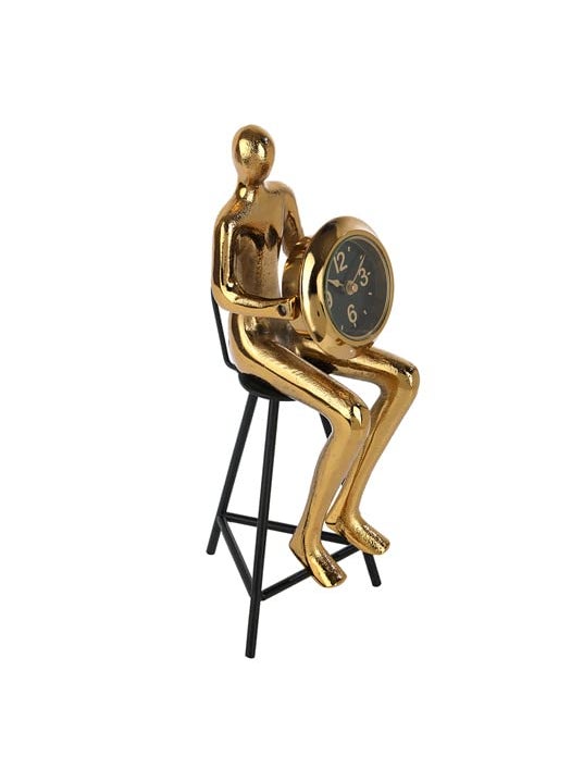 Decor de Maison Brings Human Sitting Luxury DeskTable Clock for LivingroomBedroomStudyroom DeskTable Clocks for Home Decor Silent Analog Table Clock Best for Gifting Gold