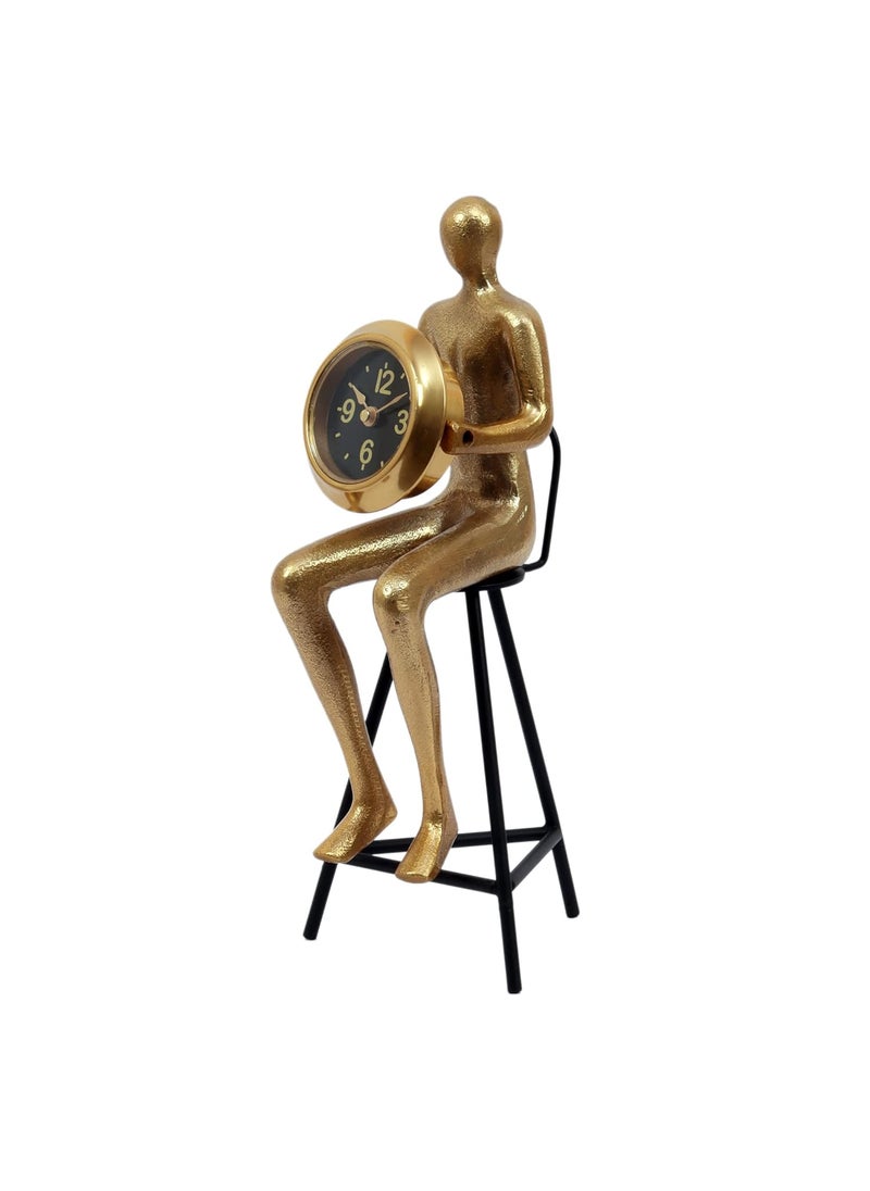 Decor de Maison Brings Human Sitting Luxury DeskTable Clock for LivingroomBedroomStudyroom DeskTable Clocks for Home Decor Silent Analog Table Clock Best for Gifting Gold