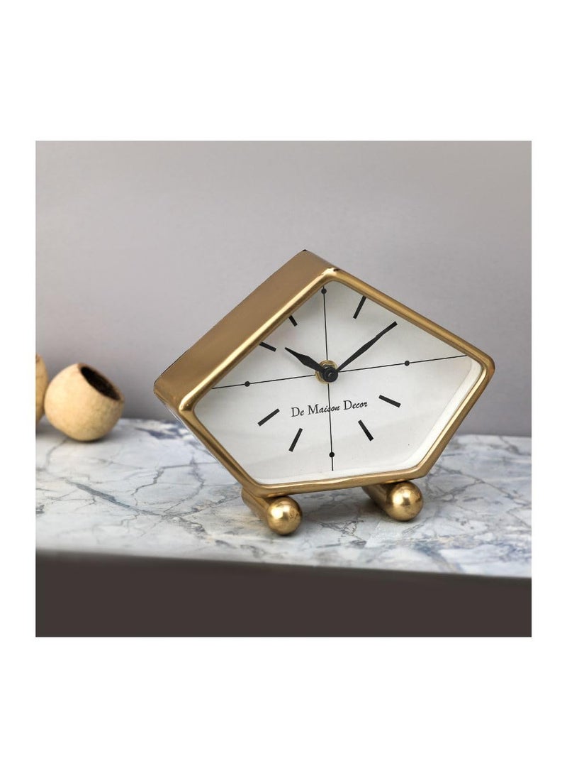 Decor de Maison Handcrafted Penta Time in Aluminium Gold Colour Aesthetic Table Clock for Home Decor Office Desk Centre Table Shelf Living Room Dining Room Bedroom 7 inches Length