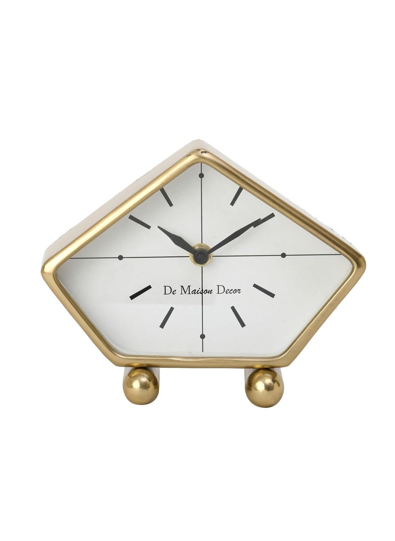 Decor de Maison Handcrafted Penta Time in Aluminium Gold Colour Aesthetic Table Clock for Home Decor Office Desk Centre Table Shelf Living Room Dining Room Bedroom 7 inches Length