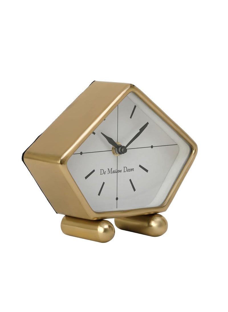 Decor de Maison Handcrafted Penta Time in Aluminium Gold Colour Aesthetic Table Clock for Home Decor Office Desk Centre Table Shelf Living Room Dining Room Bedroom 7 inches Length