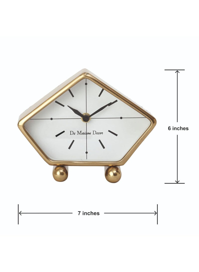 Decor de Maison Handcrafted Penta Time in Aluminium Gold Colour Aesthetic Table Clock for Home Decor Office Desk Centre Table Shelf Living Room Dining Room Bedroom 7 inches Length