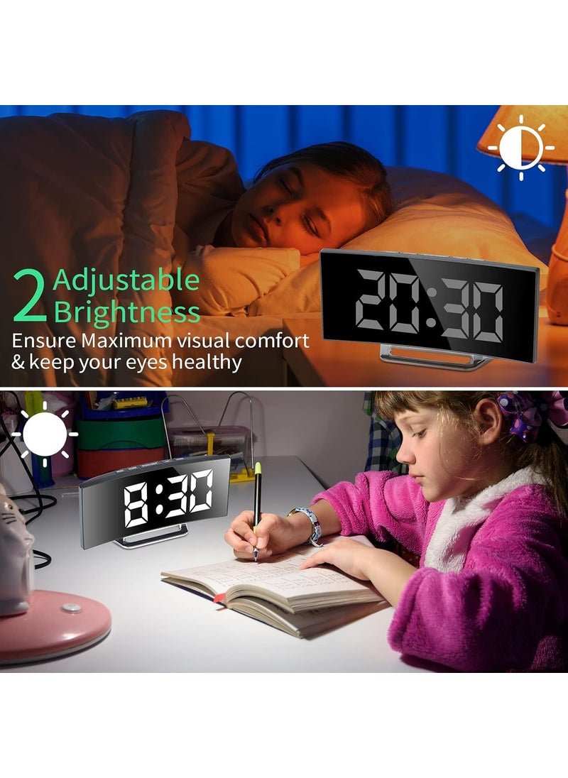 QIMIT Digital Alarm Clock 7 Inch LED Mirror Screen Alarm Clock on Bed Snooze Mode 2 Brightnesses Alarm Clock for Bedroom Kitchen Office USB Charging and Battery Power 1 Multi
