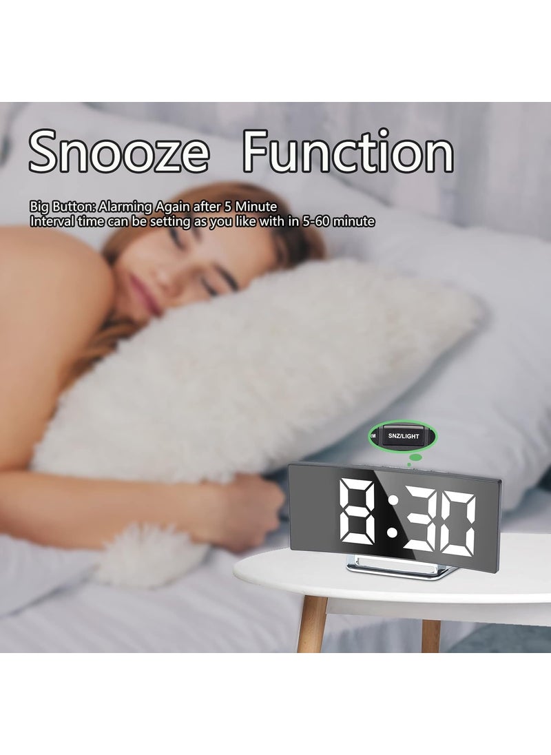 QIMIT Digital Alarm Clock 7 Inch LED Mirror Screen Alarm Clock on Bed Snooze Mode 2 Brightnesses Alarm Clock for Bedroom Kitchen Office USB Charging and Battery Power 1 Multi