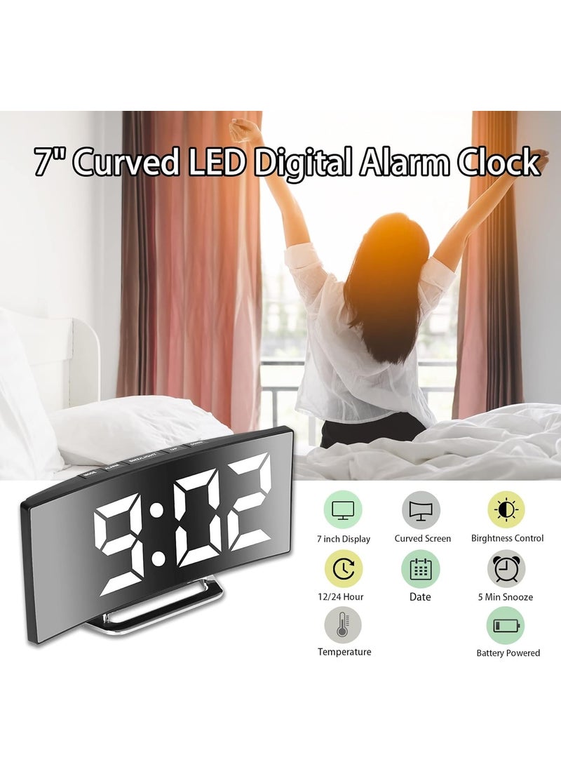 QIMIT Digital Alarm Clock 7 Inch LED Mirror Screen Alarm Clock on Bed Snooze Mode 2 Brightnesses Alarm Clock for Bedroom Kitchen Office USB Charging and Battery Power 1 Multi