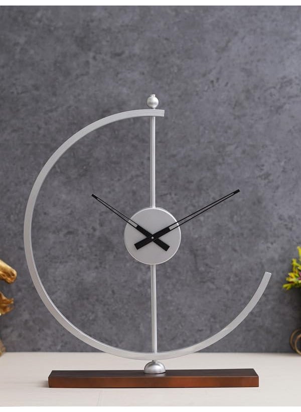 CHRONIKLE Modern Metal Silver and Copper Color Analog Table Clock for Office Desk Study Living Room Home Decoration Gifts Size 38 x 10 x 535 CM Weight 850 Gram