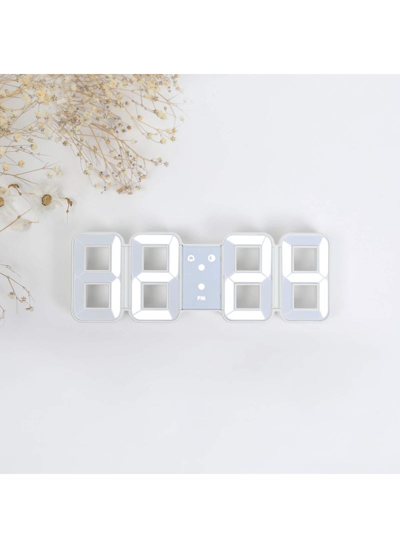 mooas Plastic Pure Mini White 3D Led Digital Clock MultiFunction Led Clock Calendar Alarm Temperature