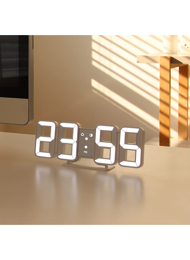 mooas Plastic Pure Mini White 3D Led Digital Clock MultiFunction Led Clock Calendar Alarm Temperature