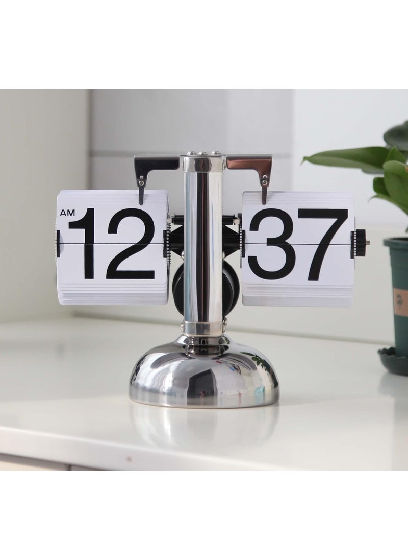 KENJIEY Stainless Steel Flip Clock Retro Flip Down Clock Mechanical Digital Flip Desk Clock Internal Gear Operated Flip Down Clock Battery Powered For Home Office Decor White 231 Cm