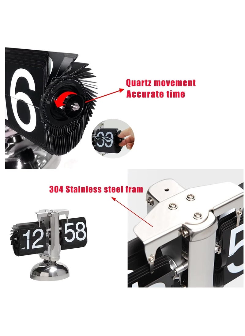 KENJIEY Stainless Steel Flip Clock Retro Flip Down Clock Mechanical Digital Flip Desk Clock Internal Gear Operated Flip Down Clock Battery Powered For Home Office Decor White 231 Cm