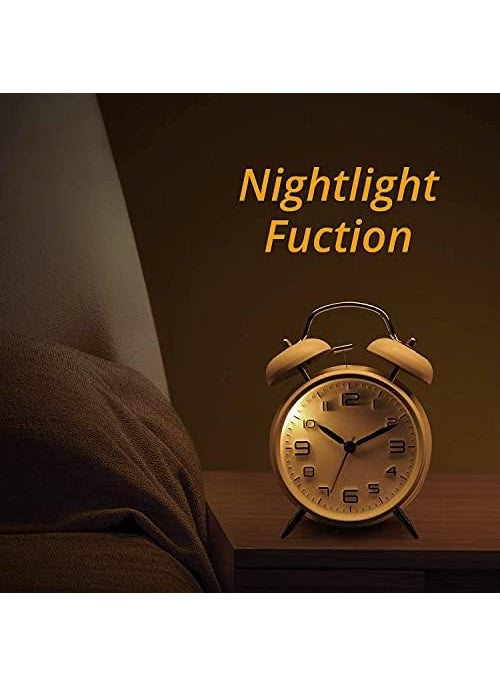 NXZ Loud Alarm Clock Vintage Alarm Clock Twin Bell Alarm Clock for Heavy Sleeper Silent and noTicking 6 inches 3D Dial with Backlight Battery Alarm Clock White