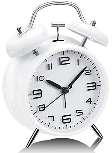 NXZ Loud Alarm Clock Vintage Alarm Clock Twin Bell Alarm Clock for Heavy Sleeper Silent and noTicking 6 inches 3D Dial with Backlight Battery Alarm Clock White