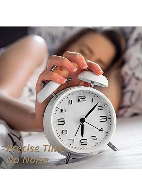 NXZ Loud Alarm Clock Vintage Alarm Clock Twin Bell Alarm Clock for Heavy Sleeper Silent and noTicking 6 inches 3D Dial with Backlight Battery Alarm Clock White