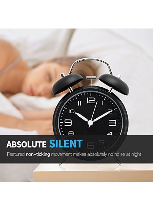 NXZ Loud Alarm Clock Vintage Alarm Clock Twin Bell Alarm Clock for Heavy Sleeper Silent and noTicking 4 inches 3D Dial with Backlight Battery Alarm Clock Green