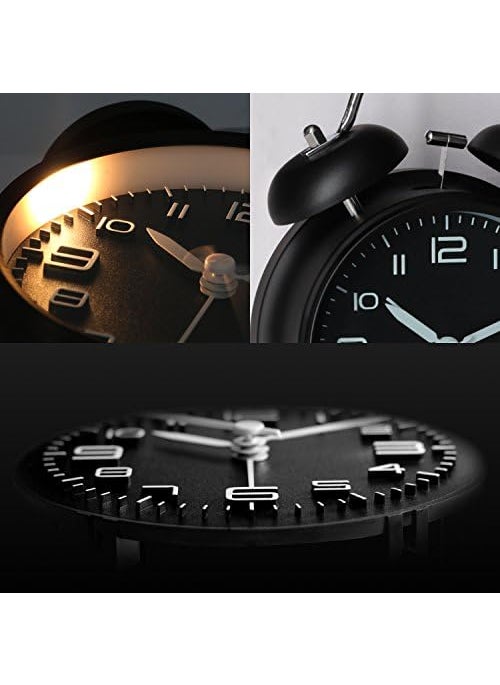 NXZ Loud Alarm Clock Vintage Alarm Clock Twin Bell Alarm Clock for Heavy Sleeper Silent and noTicking 4 inches 3D Dial with Backlight Battery Alarm Clock Green