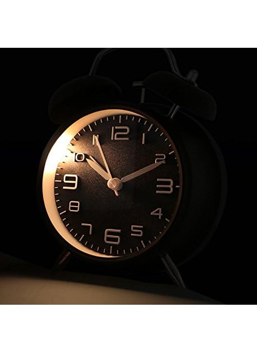 NXZ Loud Alarm Clock Vintage Alarm Clock Twin Bell Alarm Clock for Heavy Sleeper Silent and noTicking 4 inches 3D Dial with Backlight Battery Alarm Clock Green
