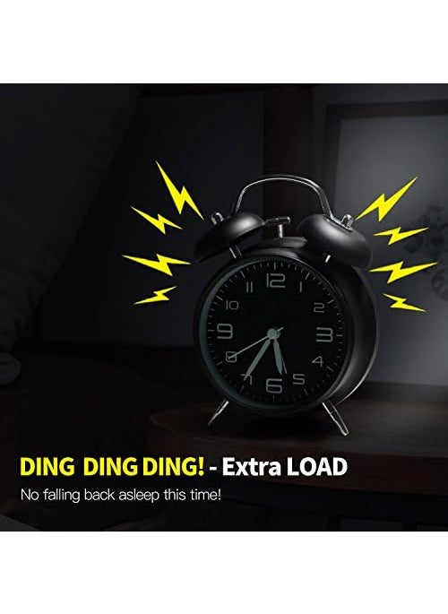 NXZ Loud Alarm Clock Vintage Alarm Clock Twin Bell Alarm Clock for Heavy Sleeper Silent and noTicking 4 inches 3D Dial with Backlight Battery Alarm Clock Green