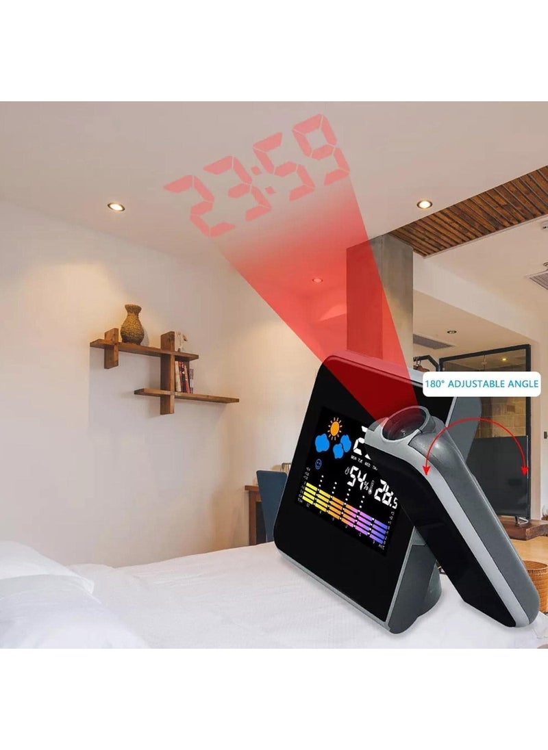 kesig Weather Station Colourful Projection Alarm Clock Snooze Functions Hygrometer Tempmeter Wall Projecting Digital Clocks with Back Light LCD Display