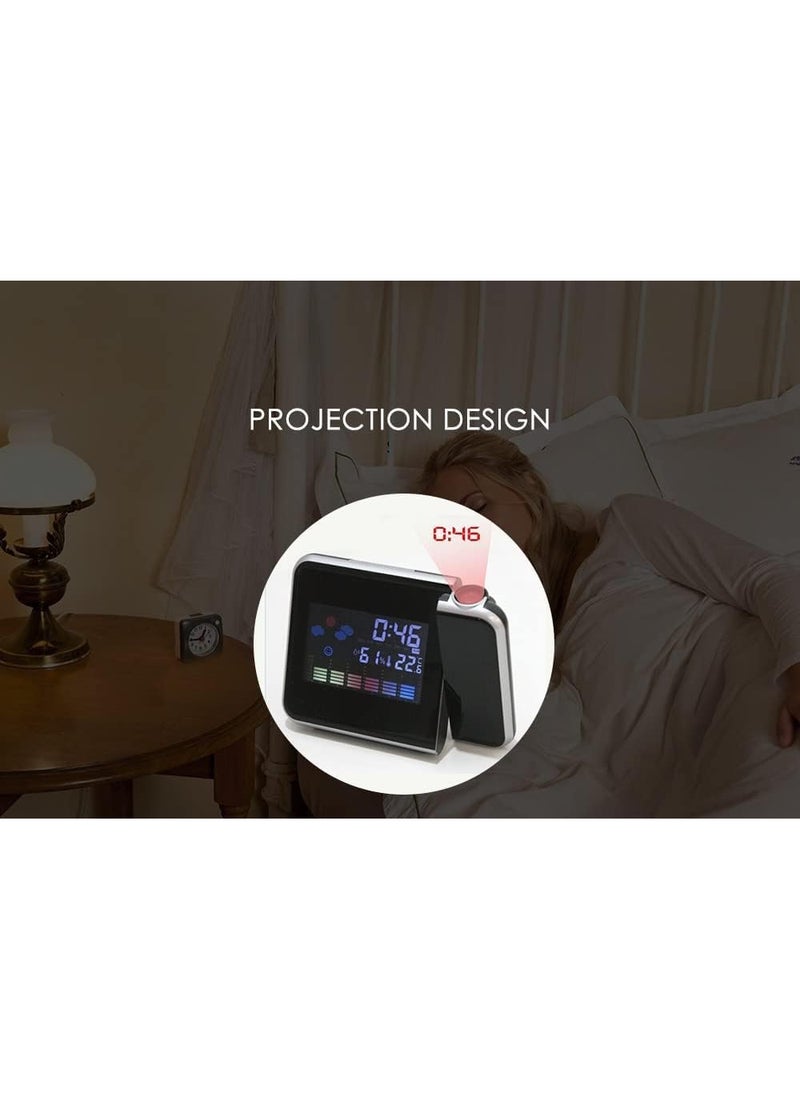 kesig Weather Station Colourful Projection Alarm Clock Snooze Functions Hygrometer Tempmeter Wall Projecting Digital Clocks with Back Light LCD Display