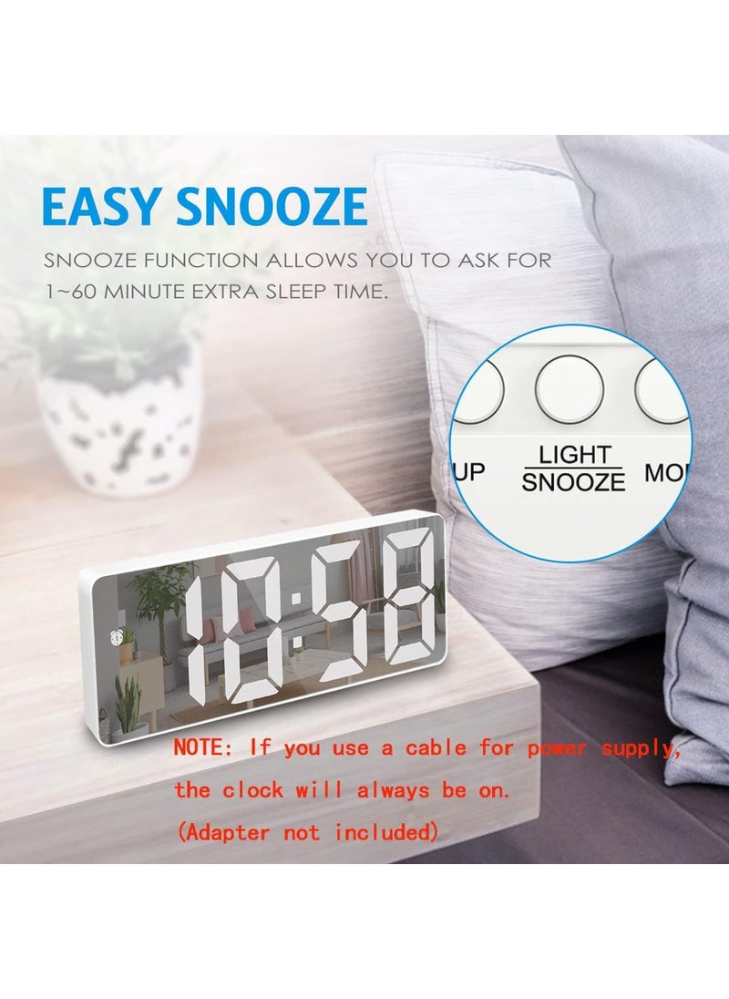 KRESHU LED Mirror Digital Alarm Clock Electronic Desktop Temperature Display with 3 Ways Adjustable Brightness 1224H Clock 65 Inch Screen Snooze Timing Dimmer Power Saving Function White 1Pcs