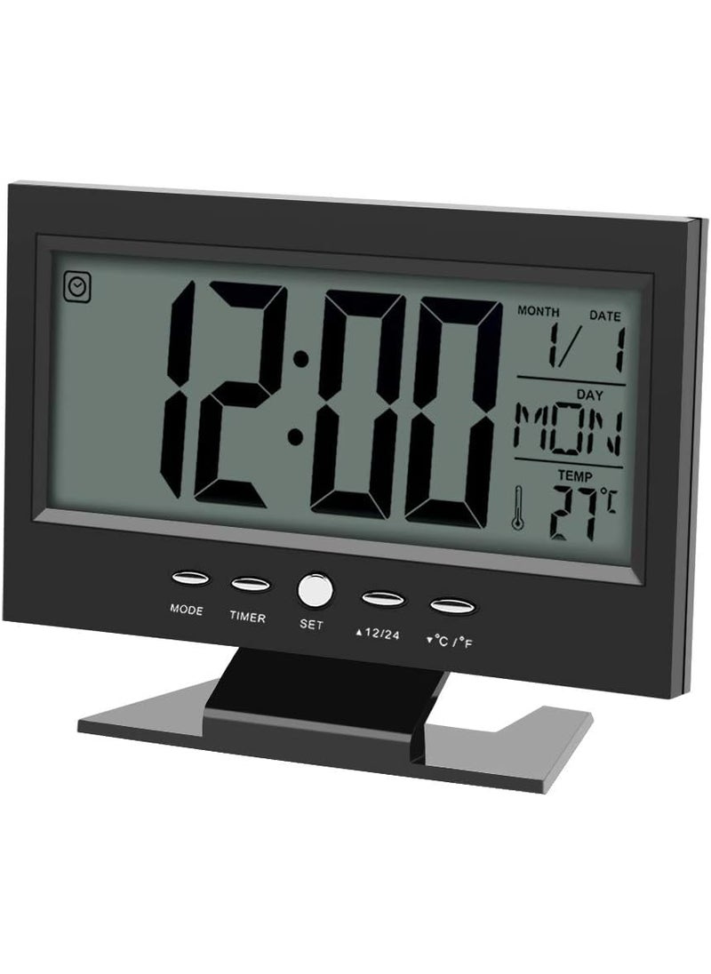 NXZ Alarm Clock Features Time Day Date Year Musical Alarm Temperature Indoors Large LCD Display Black