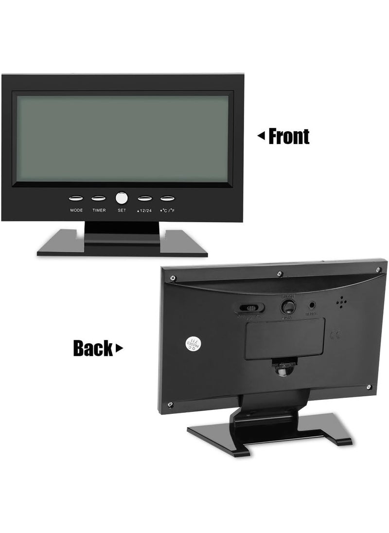 NXZ Alarm Clock Features Time Day Date Year Musical Alarm Temperature Indoors Large LCD Display Black