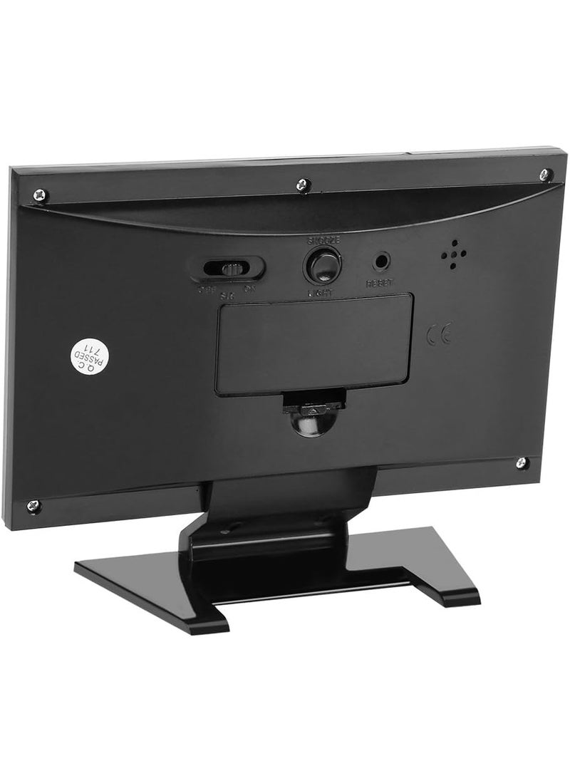 NXZ Alarm Clock Features Time Day Date Year Musical Alarm Temperature Indoors Large LCD Display Black