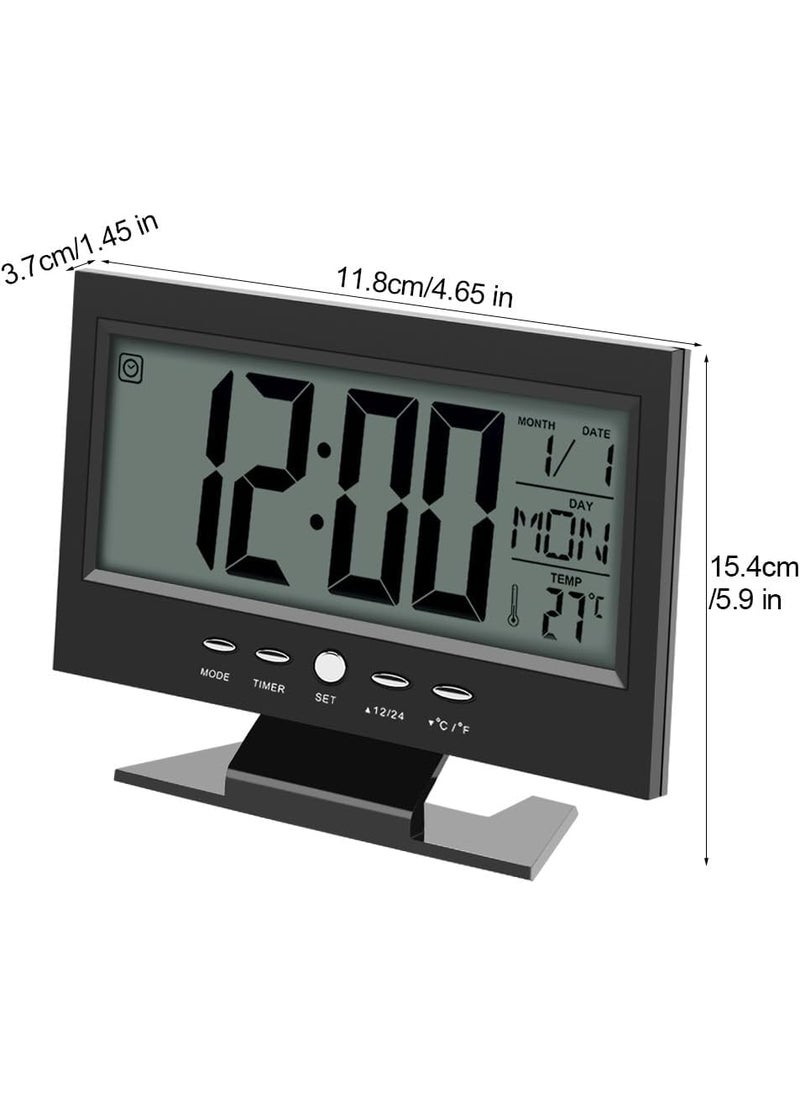 NXZ Alarm Clock Features Time Day Date Year Musical Alarm Temperature Indoors Large LCD Display Black