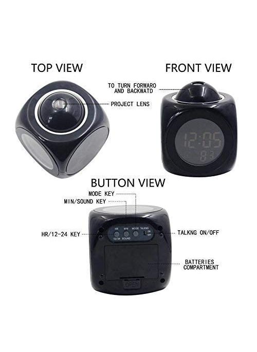 NXZ Plastic LCD Talking Digital Alarm Clock with Projector Time Display Watch and Talking Feature and LED Back Light Black