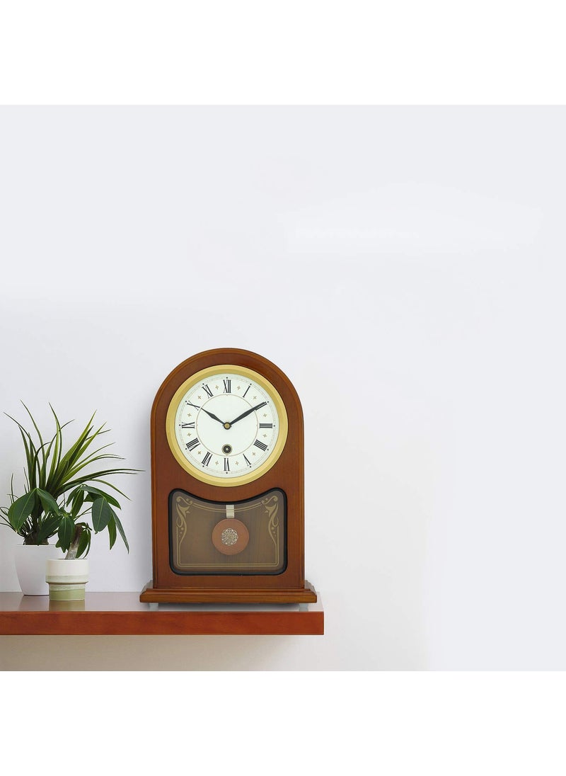 CHRONIKLE Vertical Wooden Case Analog Pendulum Roman Numbers Table Clock for Office Desk Study Room Home Decorations Gifts Size 23 x 8 x 335 CM Weight 1240 Gram Color Brown