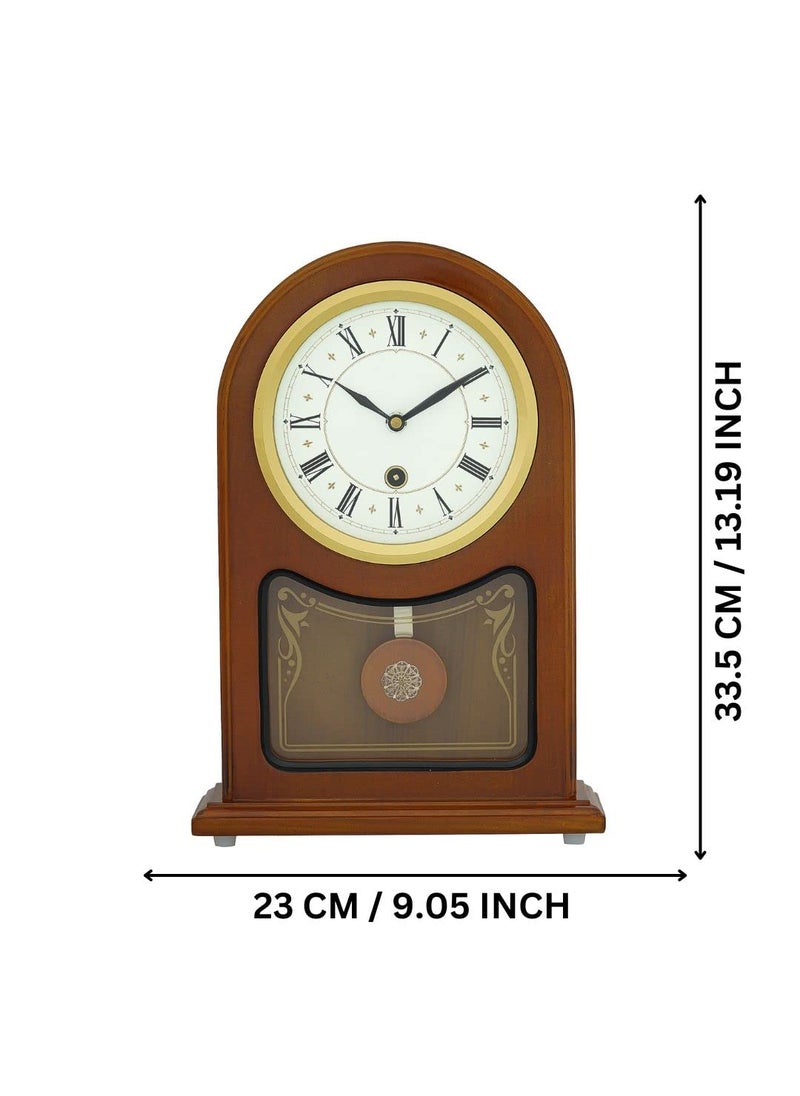 CHRONIKLE Vertical Wooden Case Analog Pendulum Roman Numbers Table Clock for Office Desk Study Room Home Decorations Gifts Size 23 x 8 x 335 CM Weight 1240 Gram Color Brown