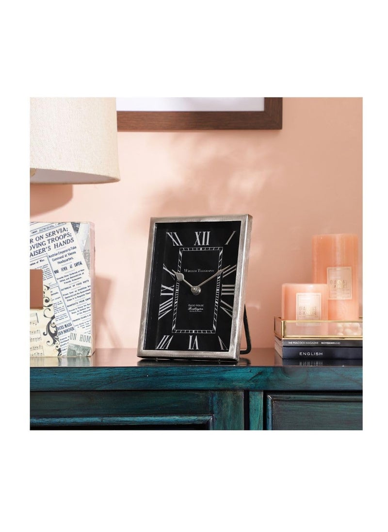 Decor de Maison Handcrafted The Framed Clock in Silver Finish Colours Available Gold Silver Aesthetic Table Clock for Office Desk Centre Table Living Room 8 inches Height