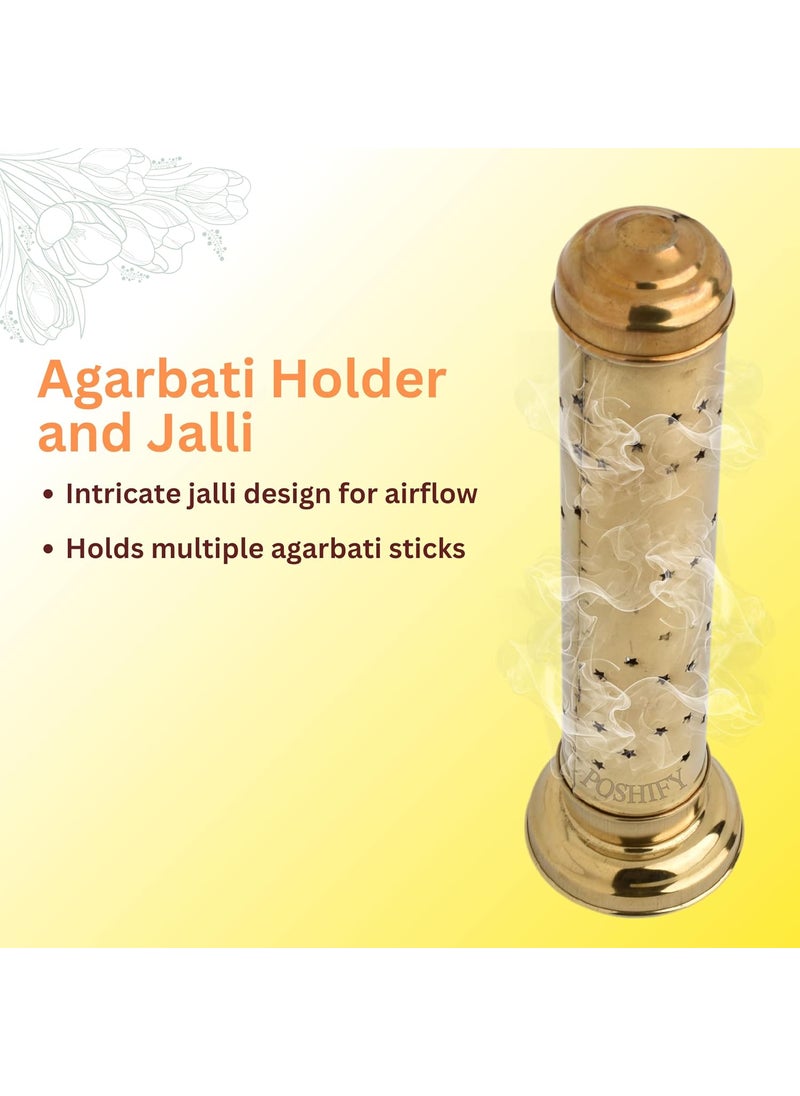 POSHIFY Agardan Pipe Holder Elegant Brass Stand for Agarbati Incense Sticks and Fragrances Perfect for Puja Room Meditation Space and Home Decor