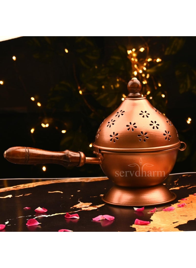 ServDharm Metal Aarti Metal Loban Dhoop Dani StandDhoop Dani Burner for Home Office Temple PujaRound Copper