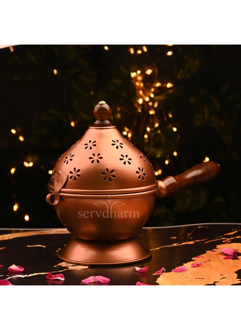 ServDharm Metal Aarti Metal Loban Dhoop Dani StandDhoop Dani Burner for Home Office Temple PujaRound Copper