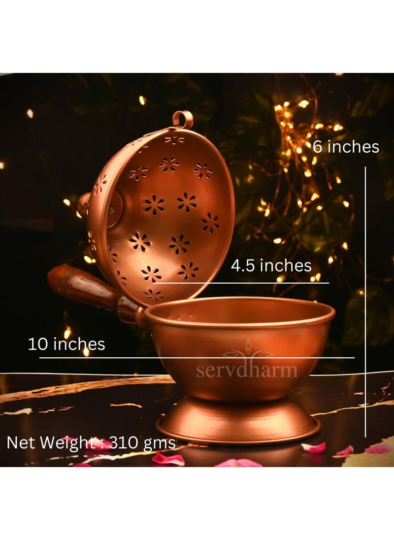 ServDharm Metal Aarti Metal Loban Dhoop Dani StandDhoop Dani Burner for Home Office Temple PujaRound Copper
